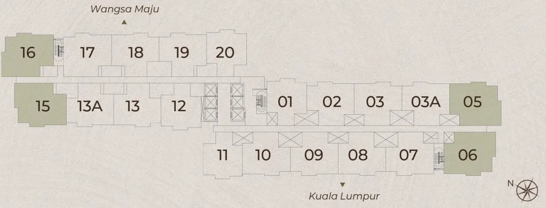 The developer’s typical-floor key plan, marking the Type C stacks